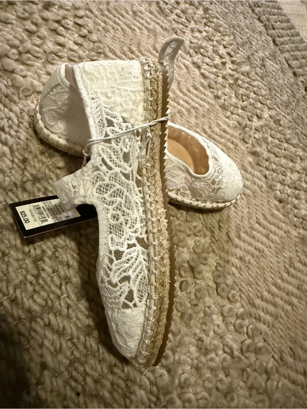 art class creamy White Lace Mary Jane Espadrille Flats for Kids 1Y straw trim nw